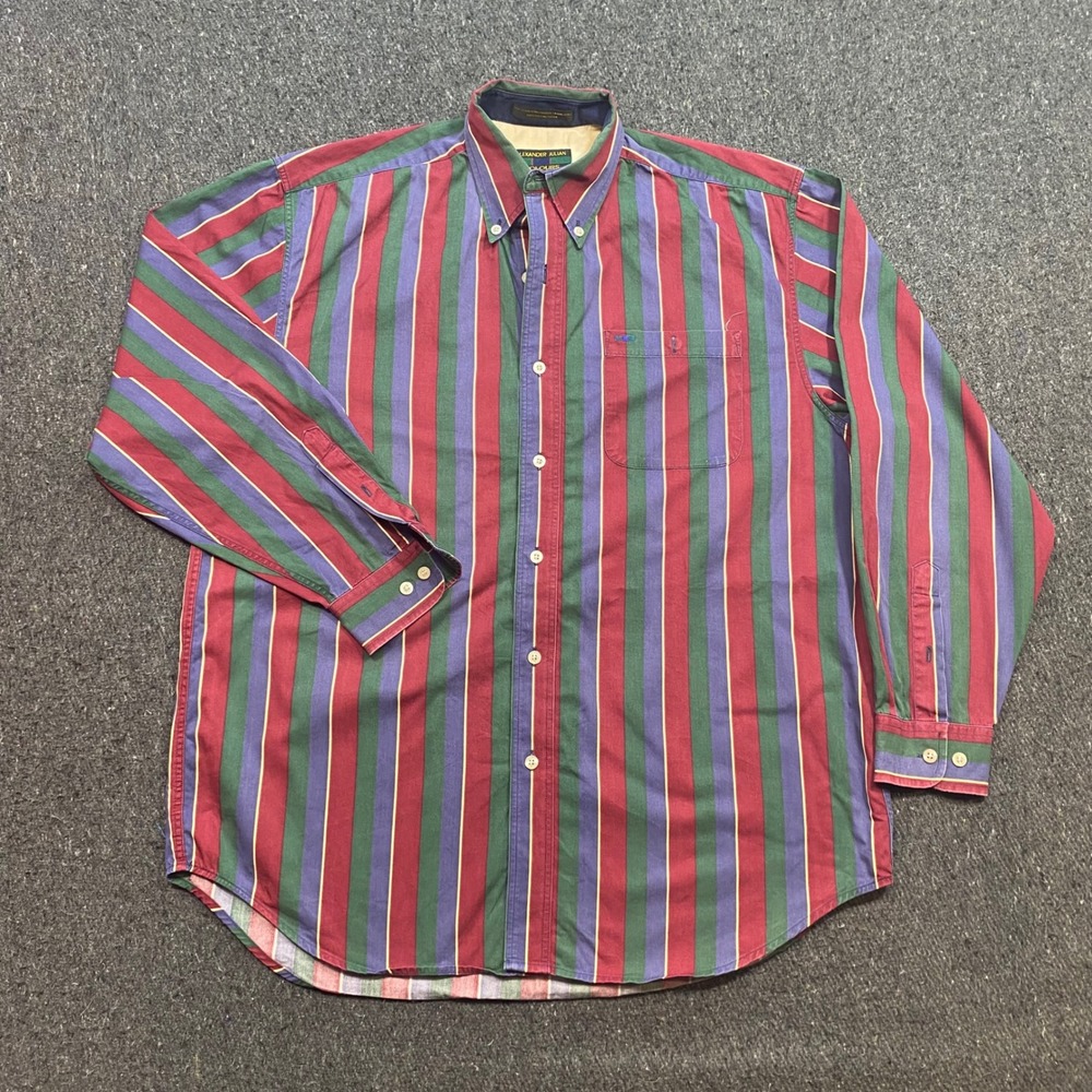 Alexander Julian Colours Shirt Sz M Mens Multi Stripe 90s Retro Button Down Long